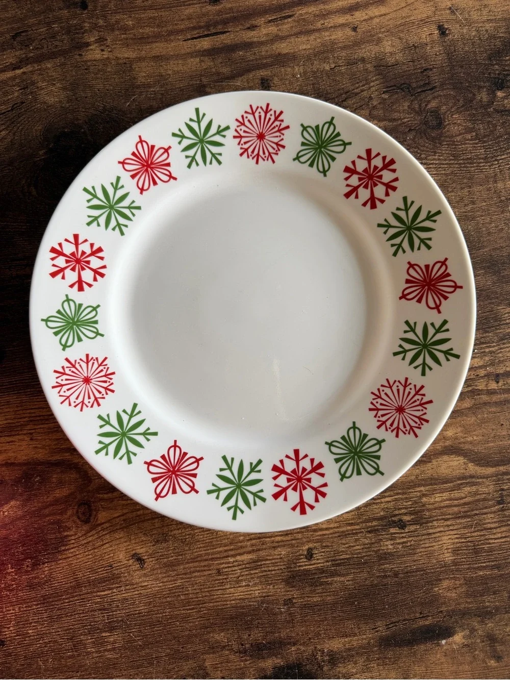 Festive Red & Green Snowflake Ceramic Dinner Plate
